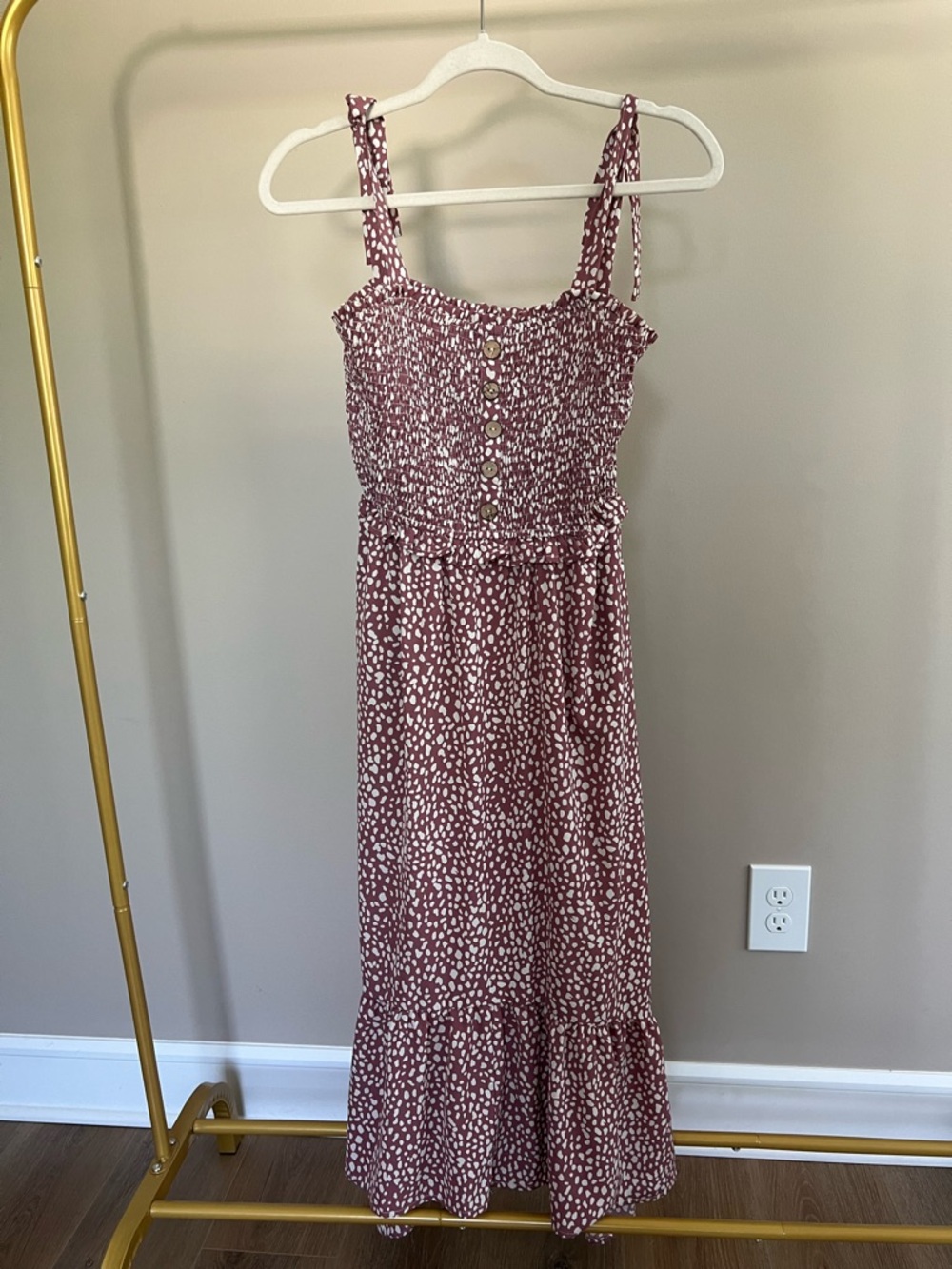 Mauve Printed Button-Front Midi Dress